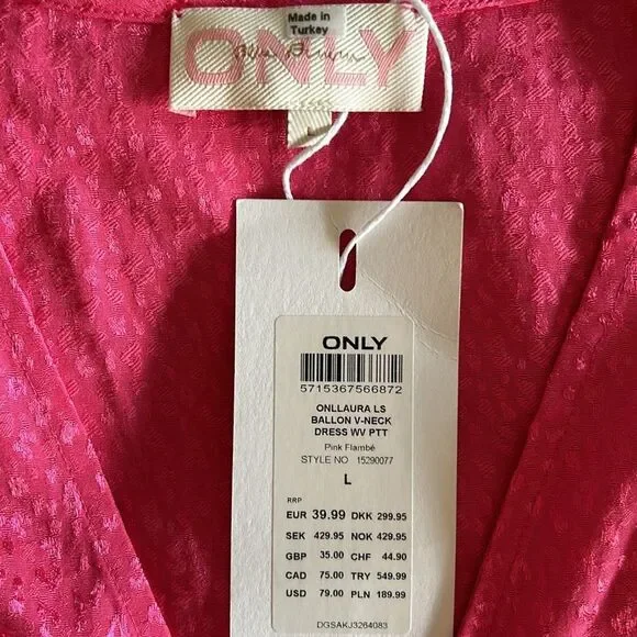 Only Jacquard Satin Plunge Mini Dress in Bright Pink Size Large NWT - Picture 5 of 6
